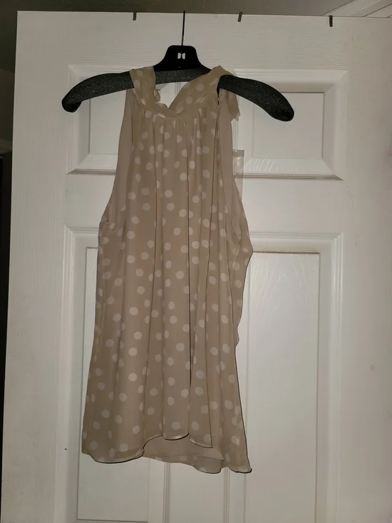 White House Black Market Beige and White Polka Dot Halter Camisole - Picture 1 of 4